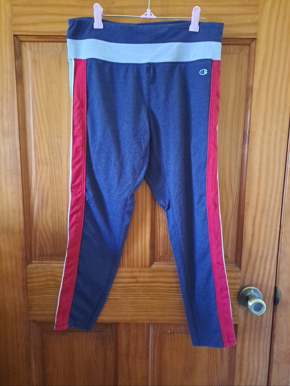 Champion Navy Leggings with Red Side Stripes